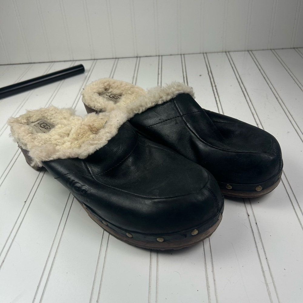 UGG VINTAGE Australia Kalie Sheepskin Studded Wooden Clogs Women’s Size 12 - Picture 2 of 9